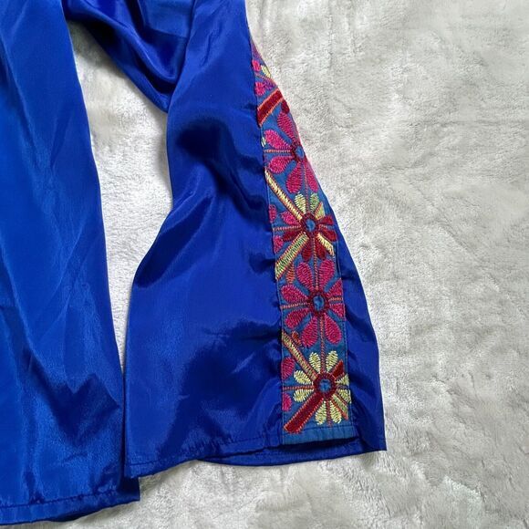 Judith March Blouse Womens Large Blue Embroidered Boho Long Sleeve Polyester - Picture 2 of 10